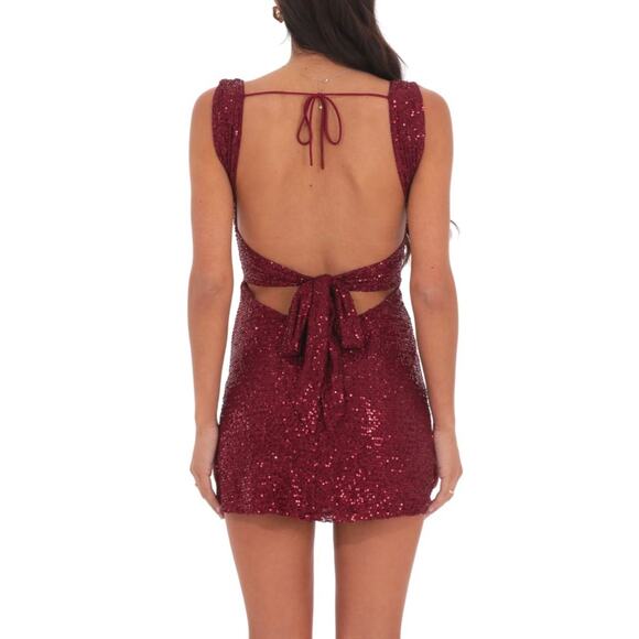 Lucy in the Sky Sequin bodycon mini red dress Size XS Holiday Party Festival - Picture 2 of 12